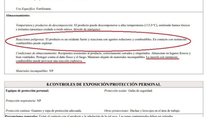 Especificaciones técnicas: El fertilizante líquido UAN sí es explosivo en contacto con combustibles