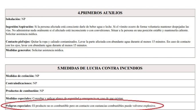 Especificaciones técnicas: El fertilizante líquido UAN sí es explosivo en contacto con combustibles