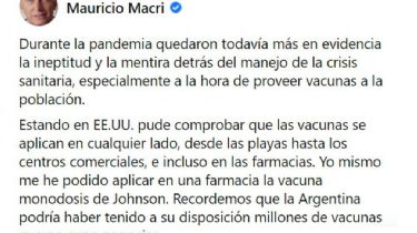 Macri rompió su promesa y se vacunó contra el Coronavirus en una farmacia de EE.UU.