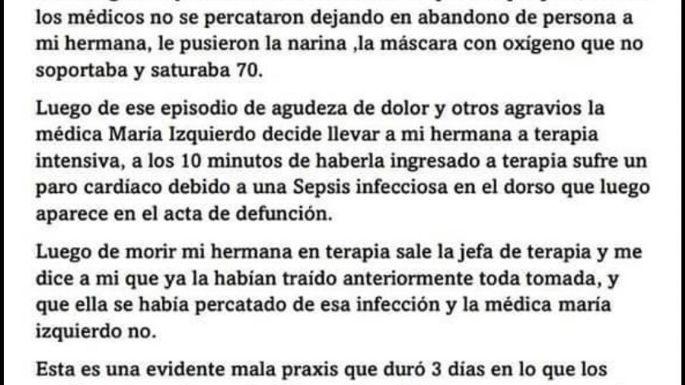 Mala praxis en el hospital: Reclaman al intendente Rojas por la repentina muerte de una mujer