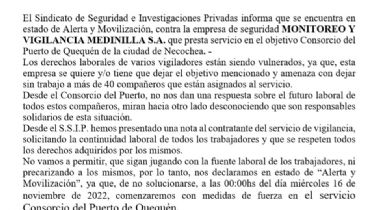 "A nosotros nos tuvieron con mentiras": Conflicto en la empresa de seguridad Medinilla afecta al Puerto Quequén