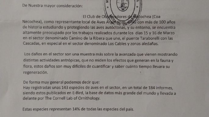 Destruccion en la Ribera: Nota al intendente y trabajos que llevan 9 meses parados por falta de personal calificado