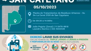 San Cayetano: Jornada de recepción de envases de agroquímicos para su reutilización