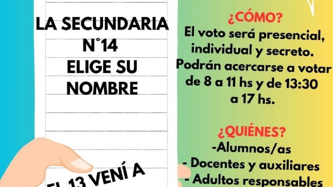 Llaman a votar por el nombre de la Escuela Secundaria 14 en la Villa Balnearia