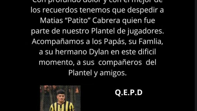 Dolor por la muerte de un joven jugador de fútbol