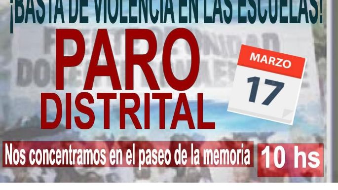 Paro docente este viernes 17-03 en las escuelas de Necochea y Quequén