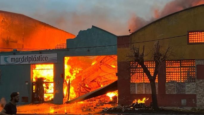 Impresionante incendio en una distribuidora de plásticos de Mar del Plata