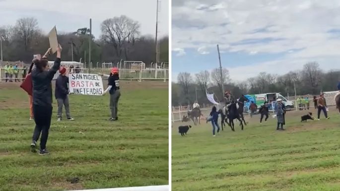 Proteccionistas protestaron en una jineteada y fueron atacados a rebencazos