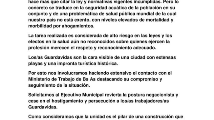 Guardavidas sostienen el paro para el 100% de la planta municipal