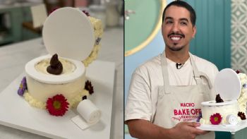 BakeOff: Nacho Elizalde presentó una torta con forma de inodoro recordando a Necochea