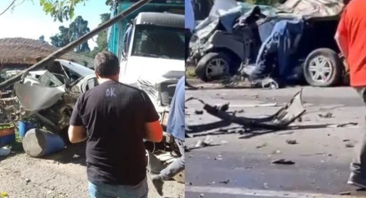Un auto se cruzó de carril en Ruta 2 y un camión terminó incrustado en una parrilla: Un muerto
