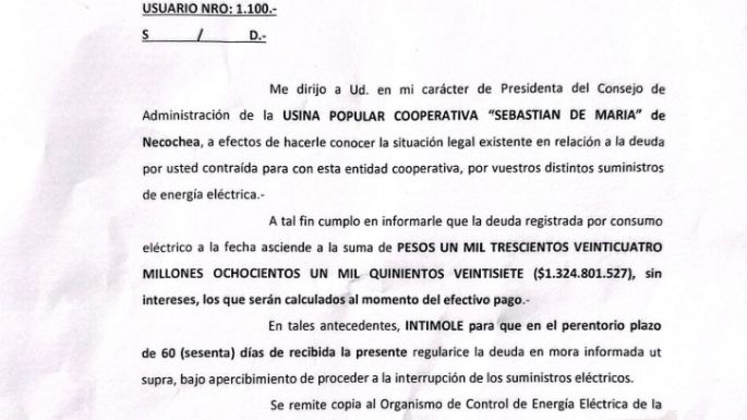 La Usina amenaza con cortar el suministro eléctrico al municipio por una deuda de 1.300 millones de pesos