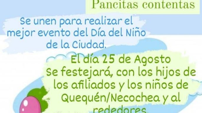 El merendero Pancitas Contentas festejará el Día del Niño con todo el próximo 25 de agosto