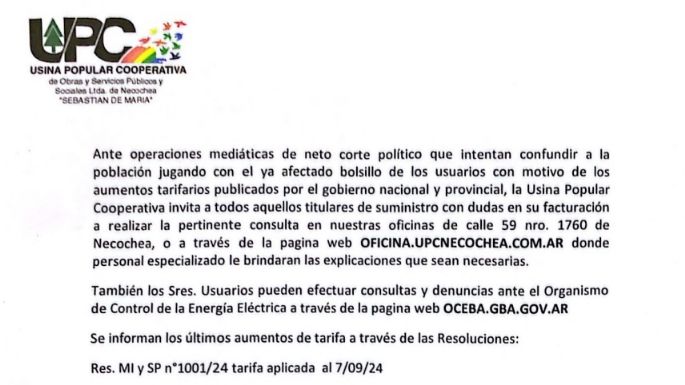 La Usina denuncia "operaciones mediáticas" y convoca a vecinos a presentar sus reclamos en sus oficinas