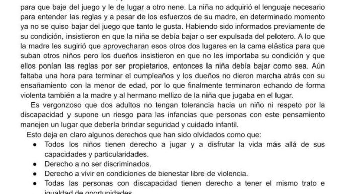 Escracharon a un pelotero por discriminación sobre una nena autista que jugaba en un cumpleaños